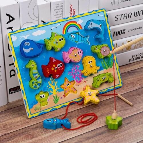 Childrens Magnetic Fishing Jigsaw Puzzle Toy Montessori Sea Creatures Early Education Puzzle for 3 Years Old