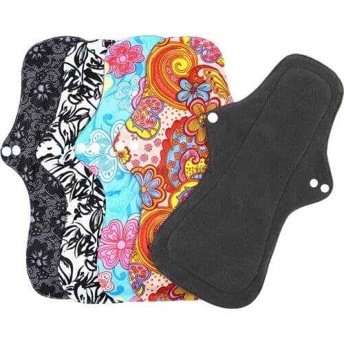 DHL 100pcs Night-Use Cloth Menstrual Pad Sanitary Napkin Reusable Intimates Bamboo Charcoal Fleece Lining Waterproof PUL Outer