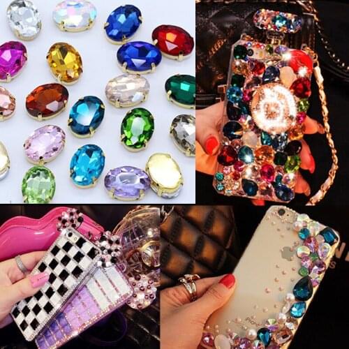 DIY Multicolor Rhinestone Decor Diamond Rhinestone Sew Applique Four Claw Handiwork For Clothes Craft Oval Flat Back Rhinestone