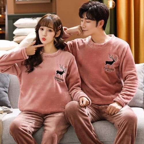 Flannel Flano Casual Pullover Long Sleeve Trousers Boy Girl Pajama Jammies Winter Couples Lovers O-Neck Nightwear Pyjamas hde