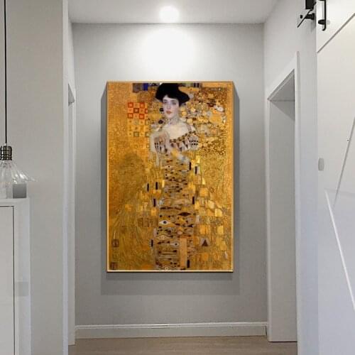Famous Canvas Wall Art Paintings Portrait Of Adele Bloch Classical Gustav Klimt Kiss Reproductions Picture for Living Room Decor