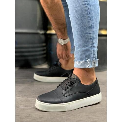KNACK Black Daily Shoes Van for Men 050 White Bottom Artificial Leather Rubber Lace-up Fall & Spring Comfortable Casual Sport Footwear Sneaker Gel Venus Timberland Polo Fast and Free Shipping High Quality Fabric