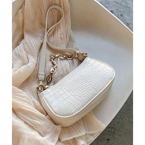 Fashion Crocodile Pattern Baguette bags MINI PU Leather Shoulder Bags For Women 2020 Design Luxury Hand Bag Female Travel#25
