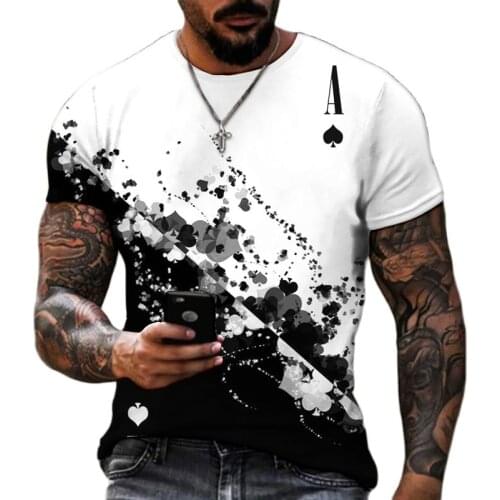 2021Summer Mens New Fashion Trend 3D Printed Poker Pattern Round Neck Short Sleeve T-shirt