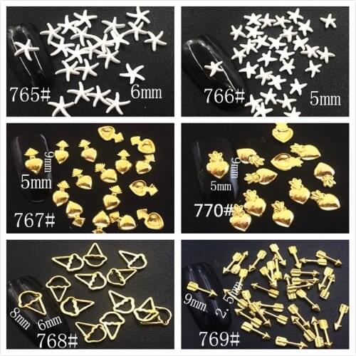 10Pcs/Lot Japan New Arrive Starfish Pineapple Hollow Ice Cream Arrow Metal Alloy Nail Art Decorations/Sticker for Manicure