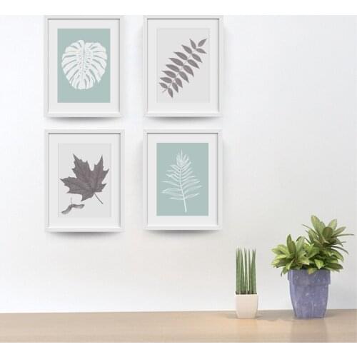 Nordic Minimalist Canvas Art Prints Wall Picture , Modern Simple Grey White Leaf Posters For Living Room Bathroom Wall Art Decor