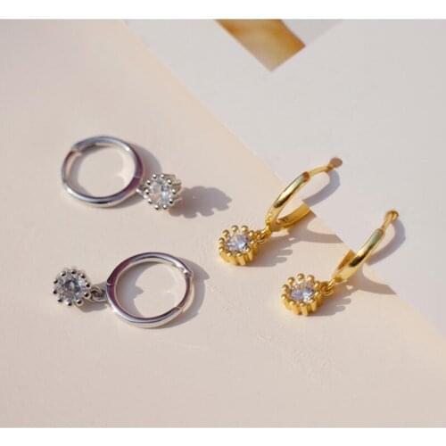 NEW 925 sterling silver earring fashion zircon circle shape short drop earring ear ring trend sweet girl women silver ear jewelr
