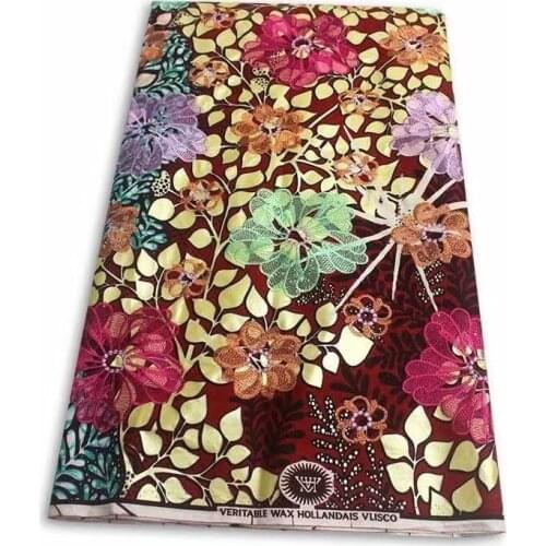 New African Wax Fabric Embroidered Batik Ankara Purple Color Jacquard Good Quality 6Yards