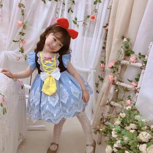 0-5Y Summer Lolita Princess Ball Gown Dress Vintage Sleeveless Blue Bow Snow White Dress For Baby Girls Cute Party Turkey Dress