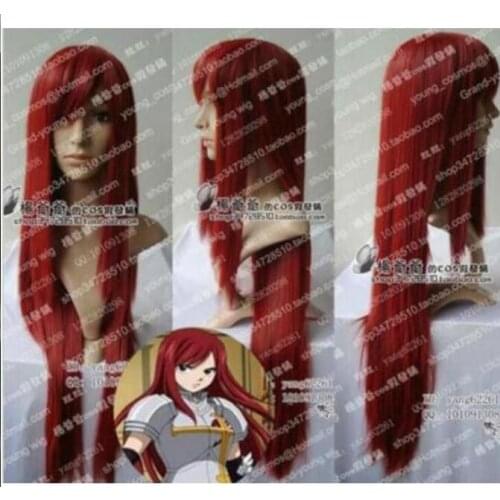 Wig Mode Wigs Fairy Tail Erza Dunkel-Rot Cosplay Perucke Lang Ca.100CM Free Shipping
