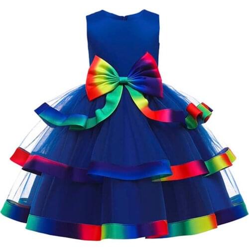 PLBBFZ Girl Gown Flower Birthday Vestido Kids Dresses For Girls Clothes Children Costume Colorful Stitching Princess Party