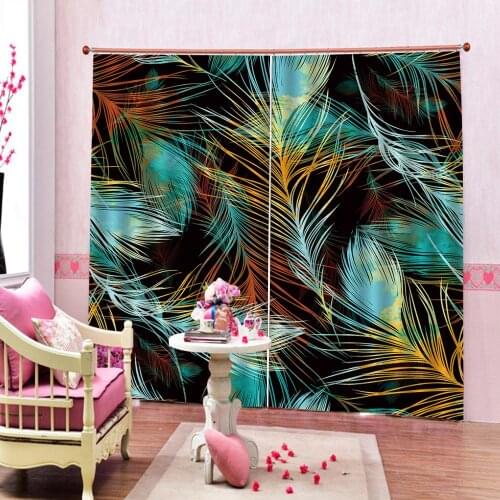 Custom 3D Stereoscopic Animal feather Curtains For Living room Bedroom Blackout Window Drapes Sets (Left and Right Side)