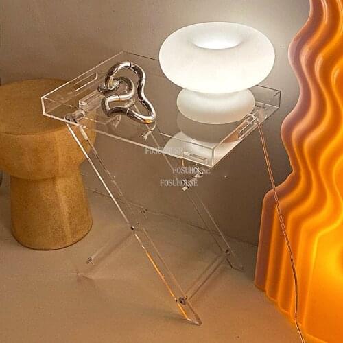 Transparent Coffee Table Acrylic Folding Small Table Simple Bedside Nightstand Minimalist Modern Storage Crystal Square Tables