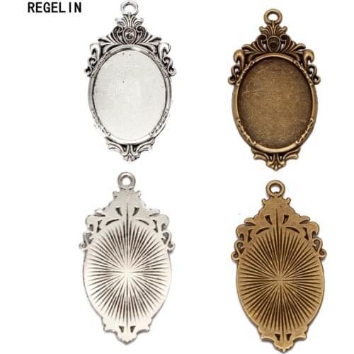 REGELIN High Qualtity 10pc two color filigree cameo cabochon Fit 18*25mm base setting pendant tray Antique Bronze/Antique Silver