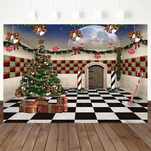 Christmas Photography Background Christmas Tree Black And White Grid Floor Backdrop Decoration Props Banner For Photo Studio