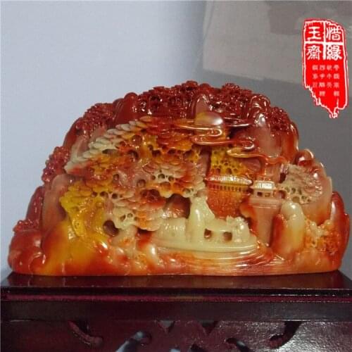 Hand engraving Artwork Special offer of Shoushan stone carving landscape decoration Feng Shui jade crafts gift collection Home F