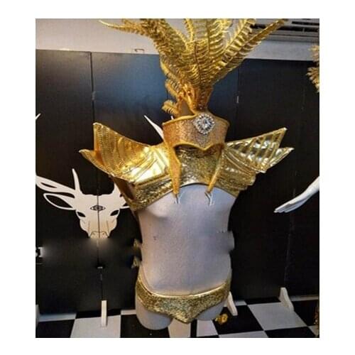 Sexy Model Catwalk men stage show Indian golden muscle man costume clothing hat headwear nightclub party gogo