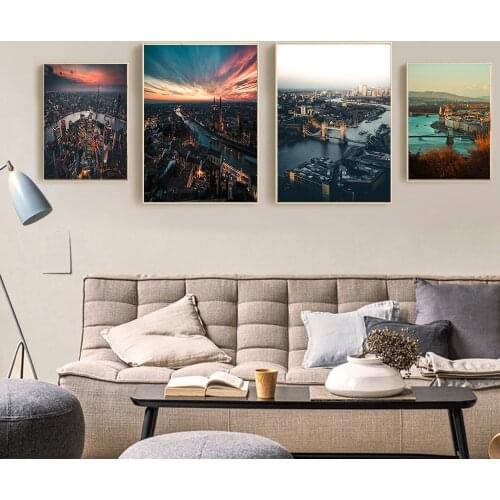 Modern Skyscrapers New York City Night Landscape Wall Poster Prints Canvas Art Painting Picture For Living Room Decoration