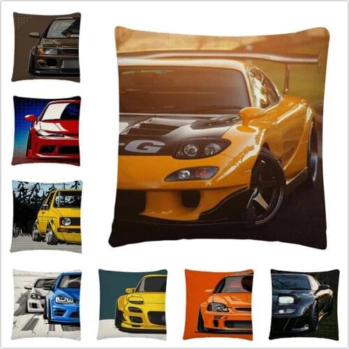 Sports Car Half Side Cartoon Pattern Linen Cushion Cover Pillow Case for Home Sofa Car Decor Pillowcase 45X45cm