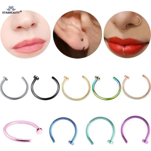 Starbeauty 5pcs Moon Hoop Nose Piercing Fake Nose Ring Labret Lip Rings Fake Piercing Helix Piercing Nariz Fake Earrings Jewelry
