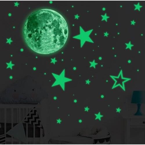 Simple Installation Portable 3D Luminous Moon Star Wall Sticker for Dorm