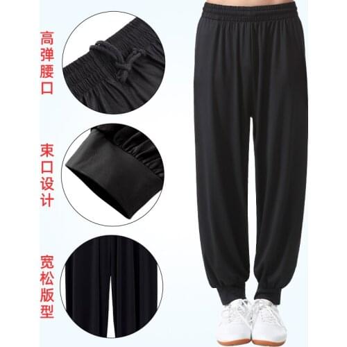 Tai Chi Training Pants Mens New Spring And Autumn Milk shreds Womens Loose Nine-point Trousers Martial Arts Pants