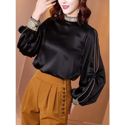 Mulberry SilkSilk Shirt Women Summer Clothing New Western Style Ruffled Satin All-Match Mulberry SilkSilk Shirt Female