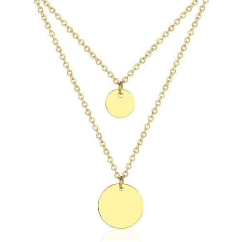 RIR Stainless Steel Minimalist Double Layer Round Gold Coin Necklace Creative Unique Round Medal Ladies Jewellery Necklaces