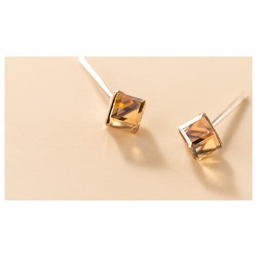 925 Sterling Silver Tiny Cube Champagne Zirconia Crystal Stud Earrings For Girls Daughter Women Jewelry Gifts