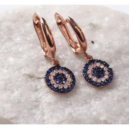 Women Handmade Blue Evil Eye Bead Zircon Earring, Handmade 925 Silver Woman Zircon Earring,Handmade Zircon Women Earring