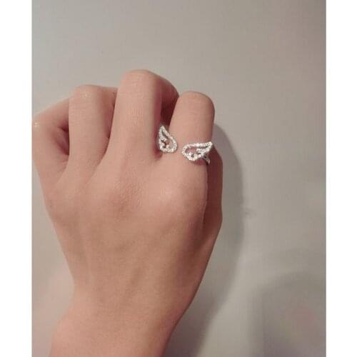 Silver Color Angel Wings Ring Adjustable Micro Pave Zircon Joint Rings For Women Fashion rings Jewelry Female Gifts