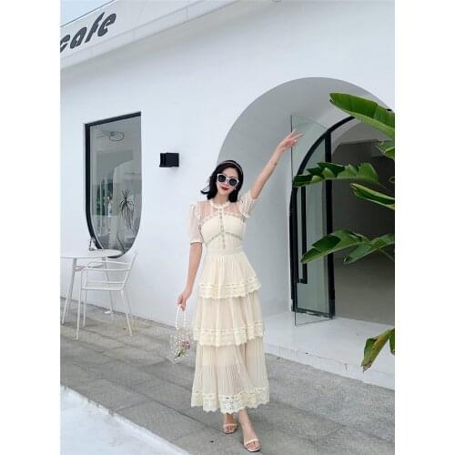 2020 New Autumn Japanese Hipster Water Soluble Lace Embroidered Plaid Dress Cotton and Linen Long-Sleeved Dress 9205