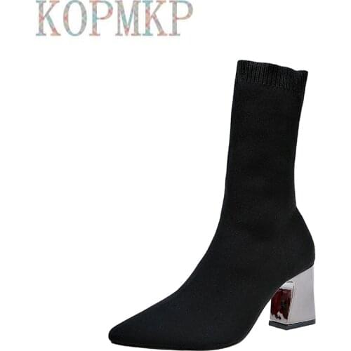 2021 Winter Sock Boots Knitting Stretch Fabric Boots Women Fashion Shoes Woman Spring Autumn Ankle Boots Booties Female Boots