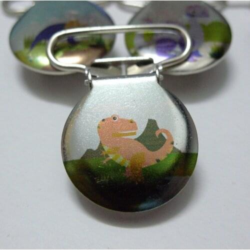 25pcs 1'' 25mm Custom Logo Cartoon Dinosaur Round Suspender Clips