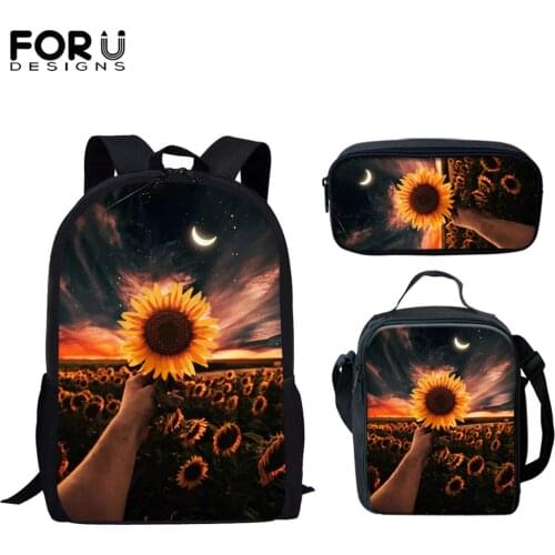 FORUDESIGNS Sunflower Pattern Printing 3pcs Set School Bag for Girls Children Teens Laptop Travel Rucksack Knapsack Mochilas