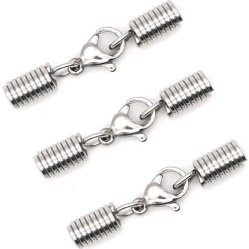 5pcs/lot Stainless Steel Spring Leather Cord Bracelet Necklace Lobster Clasps Hooks Dia 3/4/5mm Connectors for Jewelry Making