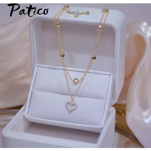 925 Sterling Silver Romantic Heart Gold Crystal Necklace For Women Girls Luxury Jewelry Valentines Day Gift Wholesale