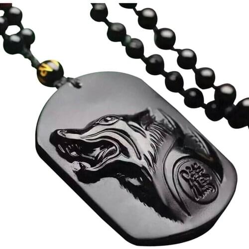 Pure Hand Carved Natural Obsidian Howling Wolf Head Amulet Necklace Pendant Women Mens Jade Gemstone Jewelry Gift Wholesale