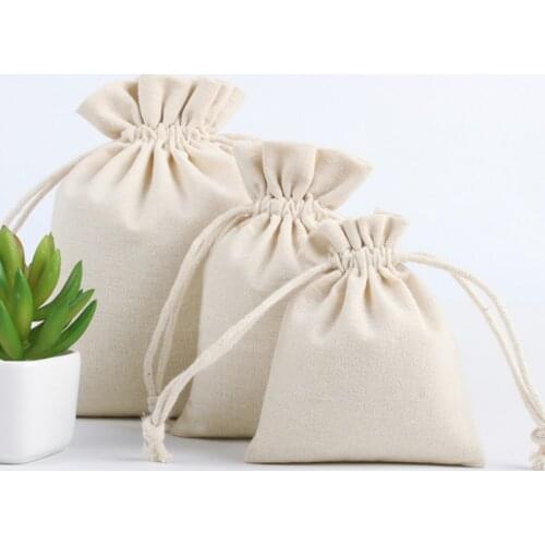 20PCS Linen Gift Bags Cotton Jute Drawstring Pouch Packing Jewelry Makeup Party Wedding Candy Wrappling Reusable Sack Print Logo