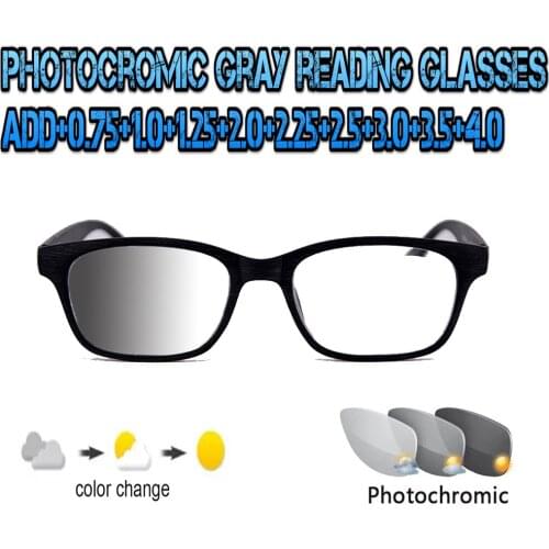 Photochromic Gray Reading Glasses Ultralight Trend High Quality Fashion Men Women Black Metal Frame +0.75 To +4.0