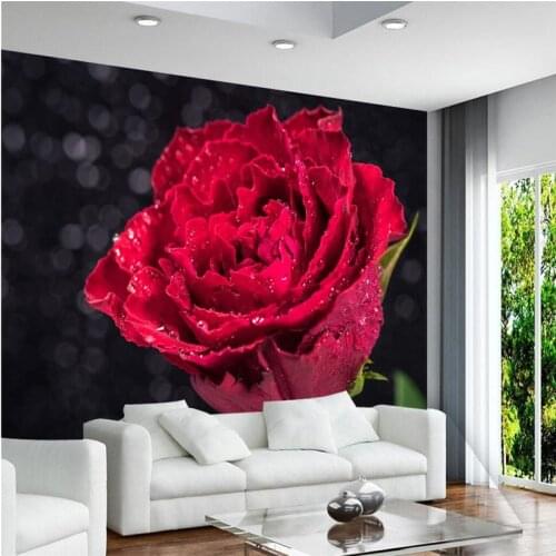 Beibehang Custom Photo Wallpaper Sticker Dream Red Rose Water Drop TV Wall papel de parede 3d para sala atacado 3d wallpaper