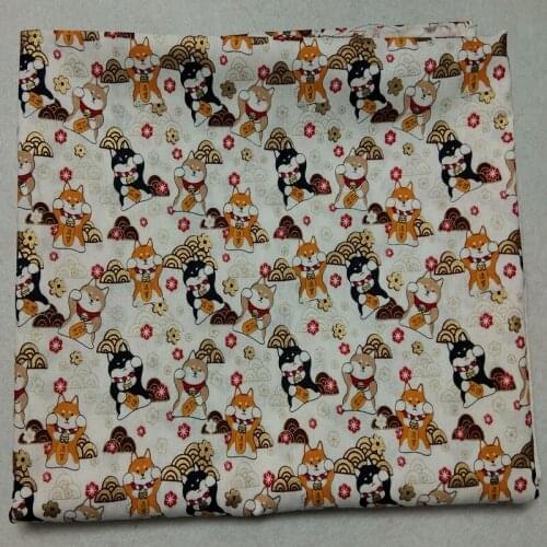 50x140cm Gold Stamping White Japanese Kimono Lucky Animals Printed Cotton Fabric Animal Fabric Patchwork for Cloth Dress Party