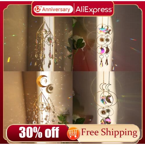 Crystal Wind Chime Moon Rainbow Sun Shine Crystal Hanging Prism Ornament Sun Catchers Garden Home Patio Porch Decoration