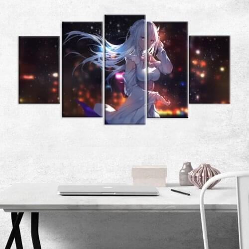 Home Decor Poster HD Pictures Prints Canvas 5 Piece Modular Rem Re:Life in a Different World from Zero Anime Art Painting Frame