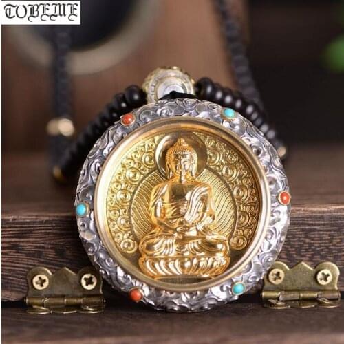 100% 925 Silver Tibetan Amitabha Buddha Pendant Buddha Statue Pendant Necklace Sterling Buddha Pendant Good Luck Necklace