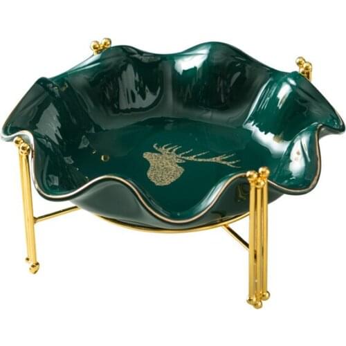 Metal frame ceramic household fruit plate decoration living room coffee table snack plate fashionable new year candy bowl