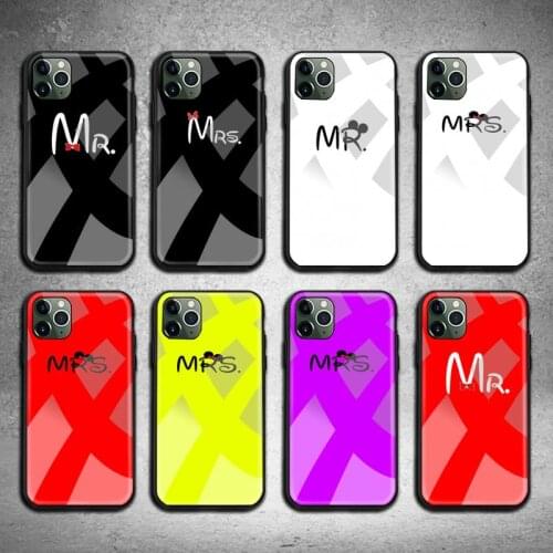 Cute Bow Mr Mrs Couple Phone Case Tempered Glass For iPhone 12 pro max mini 11 Pro XR XS MAX 8 X 7 6S 6 Plus SE 2020 case