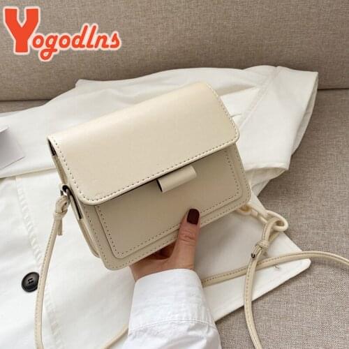 Yogodlns Fashion Small Square Bag Women PU Leather Chains Crossbody Bag Simple Solid Color Messenger Shoulder Bag Designer Purse