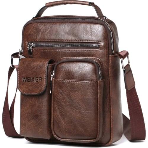 Fashion Men Shoulder Bag PU Leather Handbag Large Capacity Crossbody Bags Business Zipper Multifunctional Messenger Bag 8 Pocket