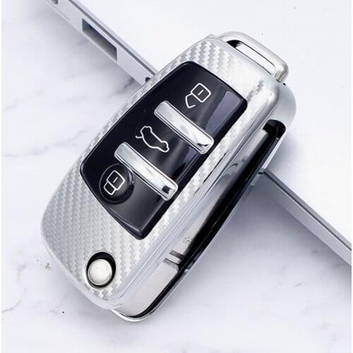 Fashion Carbon Fiber TPU Car Key Case Cover For Audi A1 A3 A4 A5 Q7 A6 C5 C6 Auto Shell Car Styling keychain keyring Accessories